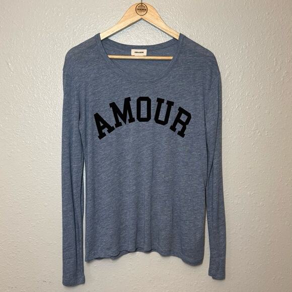 Zadig & Voltaire Women’s Willy Chine Amour Scoopneck Long Sleeve Blue Sz Medium - Picture 2 of 9